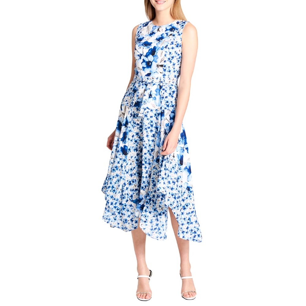 Calvin Klein Sleeveless Belted Handkerchief Floral Dress size 6